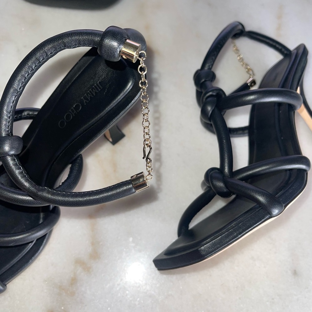 New Jimmy Choo Bay 90 Open Toe Sandal in Black Leather Womens 37.5 New NIB - Picture 14 of 17